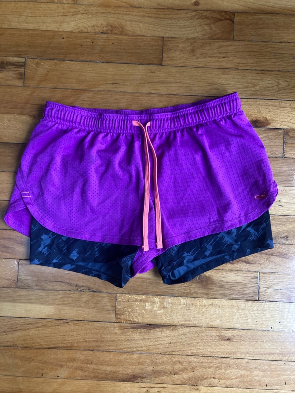 Champion Purple Layered Athletic Shorts with Pink Drawstring